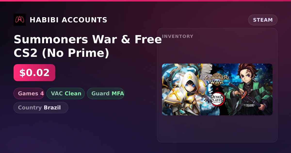 Summoners War & Free CS2 (No Prime) — HabibiAccounts