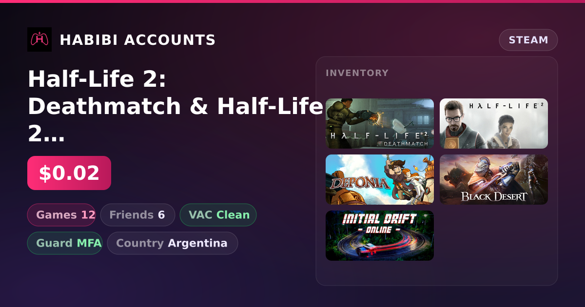 Half-Life 2: Deathmatch & Half-Life 2 | 12 Games | Clean — HabibiAccounts
