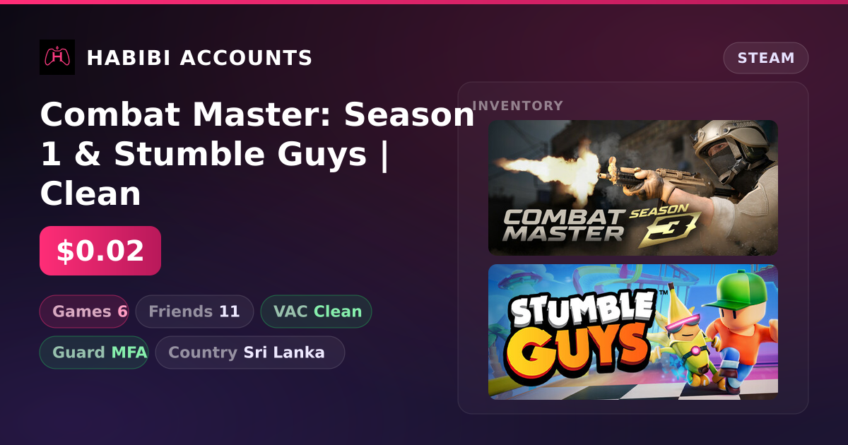 Combat Master: Season 1 & Stumble Guys | Clean — HabibiAccounts