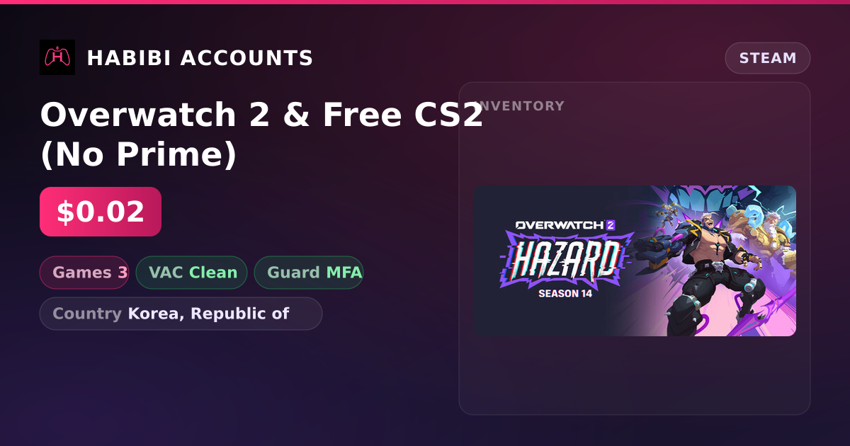 Overwatch 2 & Free CS2 (No Prime) — HabibiAccounts
