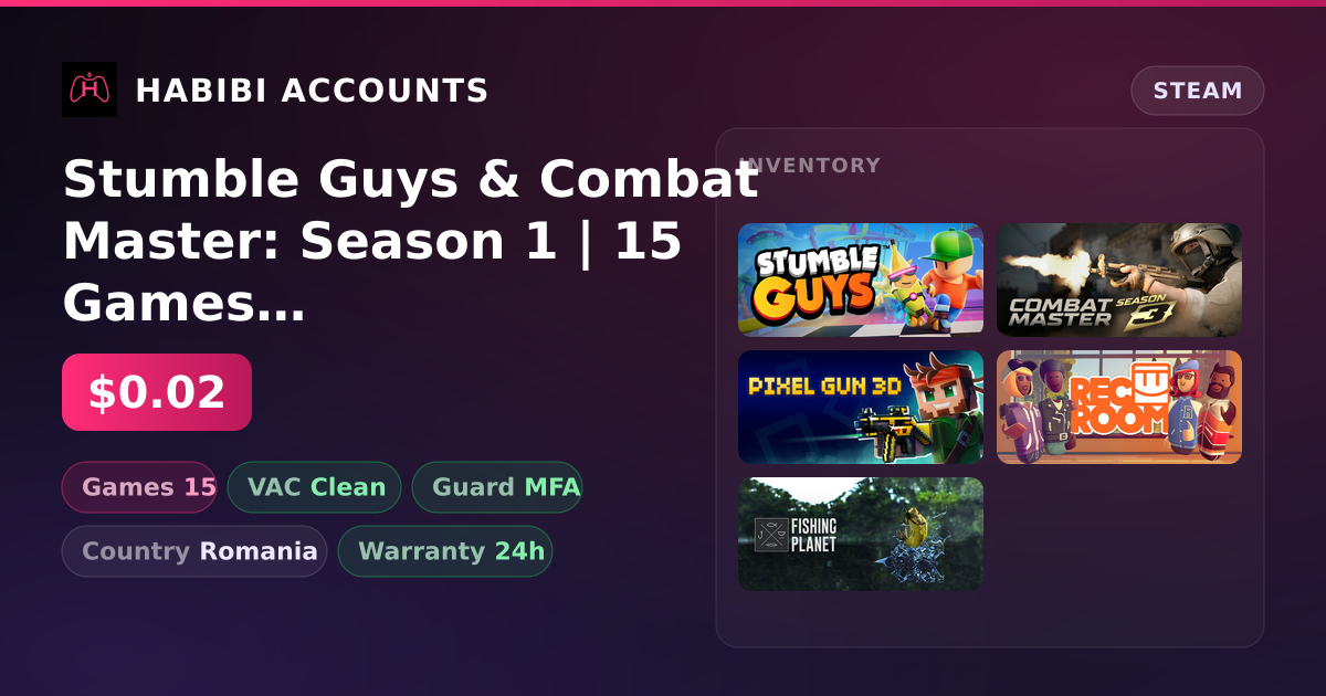 Stumble Guys & Combat Master: Season 1 | 15 Games | Clean — HabibiAccounts