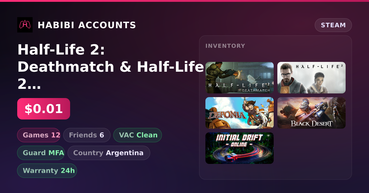 Half-Life 2: Deathmatch & Half-Life 2 | 12 Games | Clean — HabibiAccounts