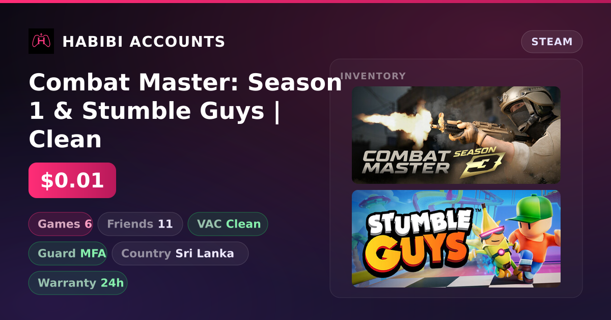 Combat Master: Season 1 & Stumble Guys | Clean — HabibiAccounts