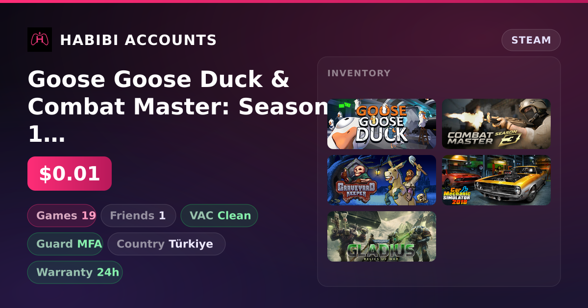 Goose Goose Duck & Combat Master: Season 1 | 19 Games | Clean — HabibiAccounts