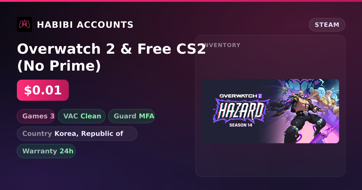 Overwatch 2 & Free CS2 (No Prime) — HabibiAccounts