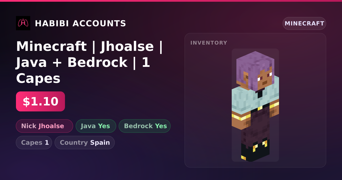 Minecraft | Jhoalse | Java + Bedrock | 1 Capes — HabibiAccounts