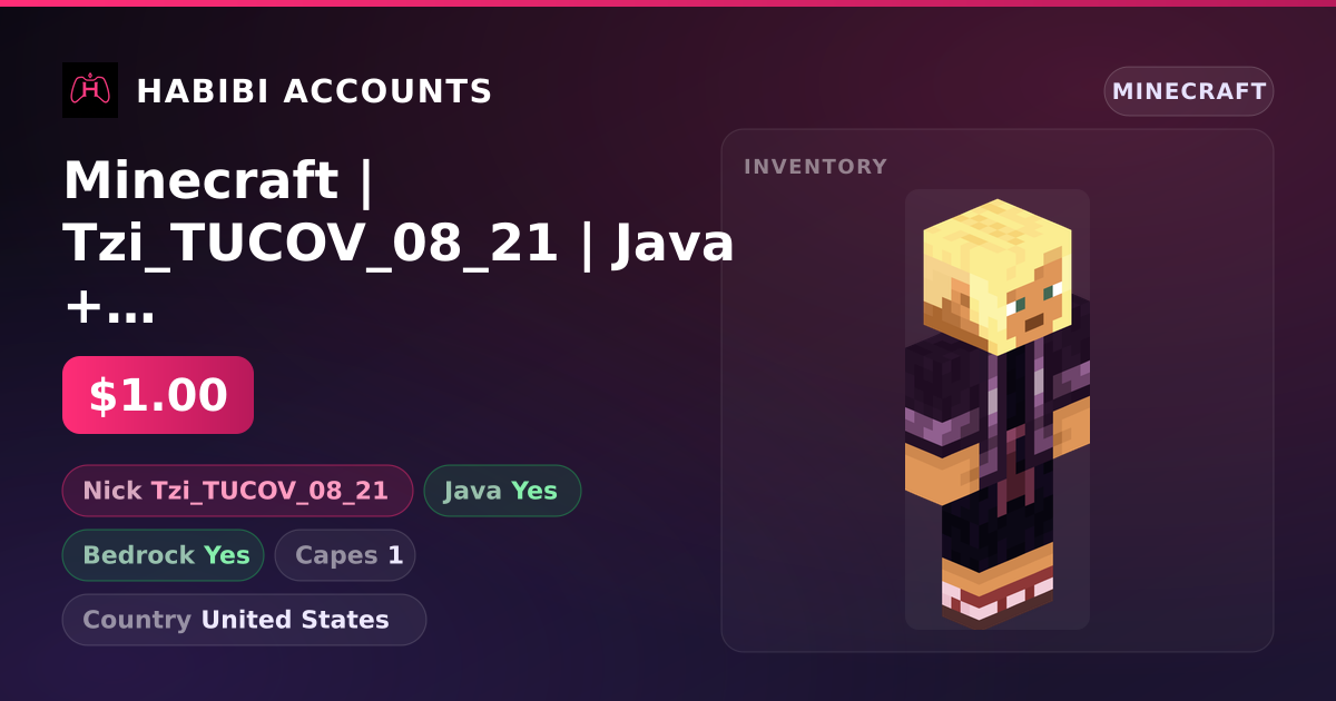 Minecraft | Tzi_TUCOV_08_21 | Java + Bedrock | 1 Capes — HabibiAccounts