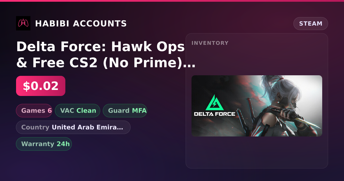 Delta Force: Hawk Ops & Free CS2 (No Prime) | Clean — HabibiAccounts
