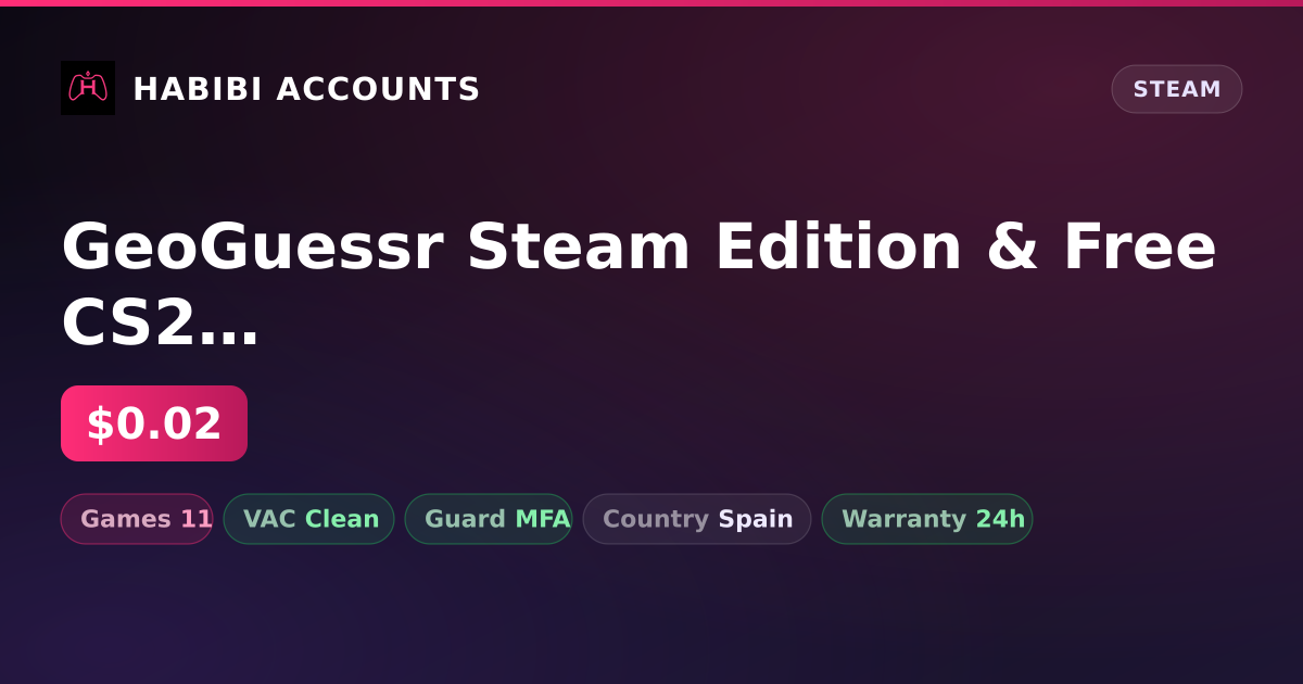 GeoGuessr Steam Edition & Free CS2 (No Prime) | 11 Games | Clean — HabibiAccounts
