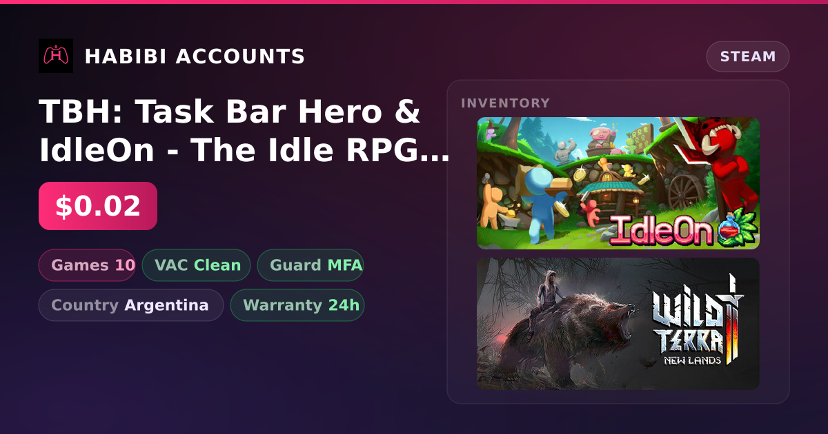 TBH: Task Bar Hero & IdleOn - The Idle RPG | 10 Games | Clean — HabibiAccounts