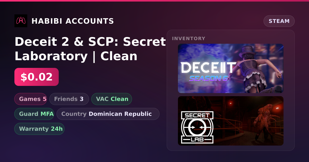 Deceit 2 & SCP: Secret Laboratory | Clean — HabibiAccounts