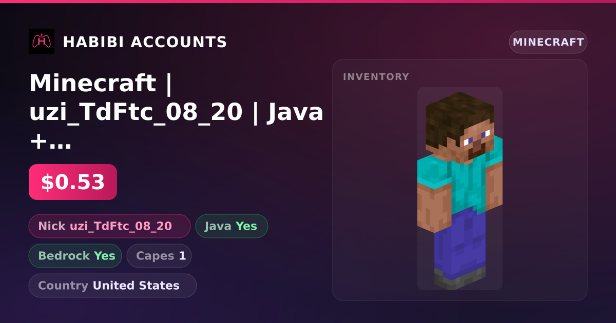 Minecraft | uzi_TdFtc_08_20 | Java + Bedrock | 1 Capes — HabibiAccounts
