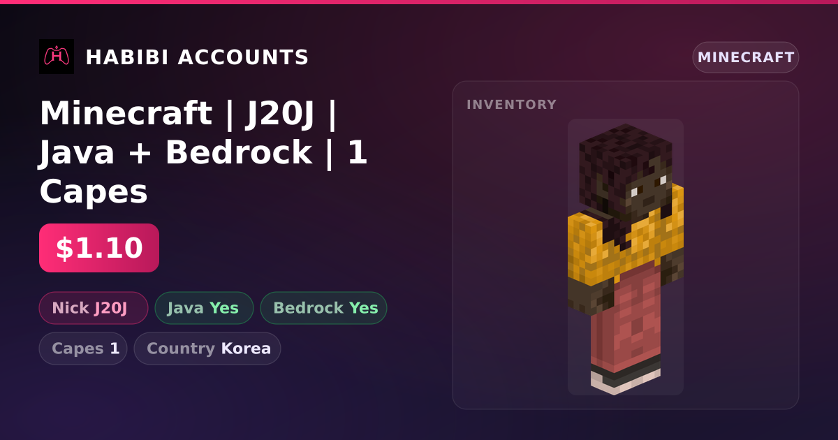 Minecraft | J20J | Java + Bedrock | 1 Capes — HabibiAccounts