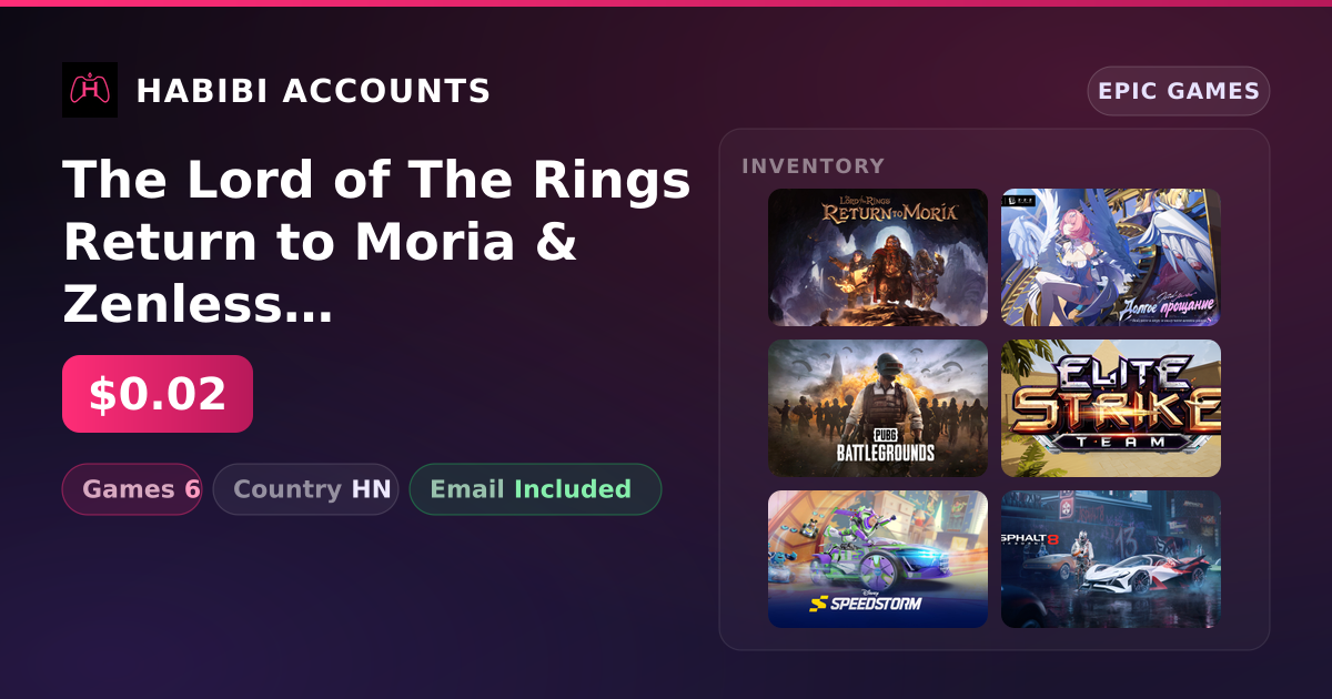 The Lord of The Rings Return to Moria & Zenless Zone Zero | 6 Games — HabibiAccounts