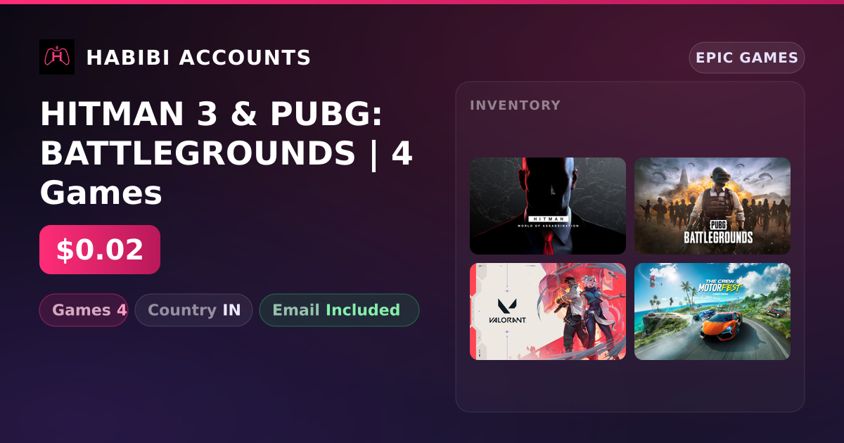HITMAN 3 & PUBG: BATTLEGROUNDS | 4 Games — HabibiAccounts