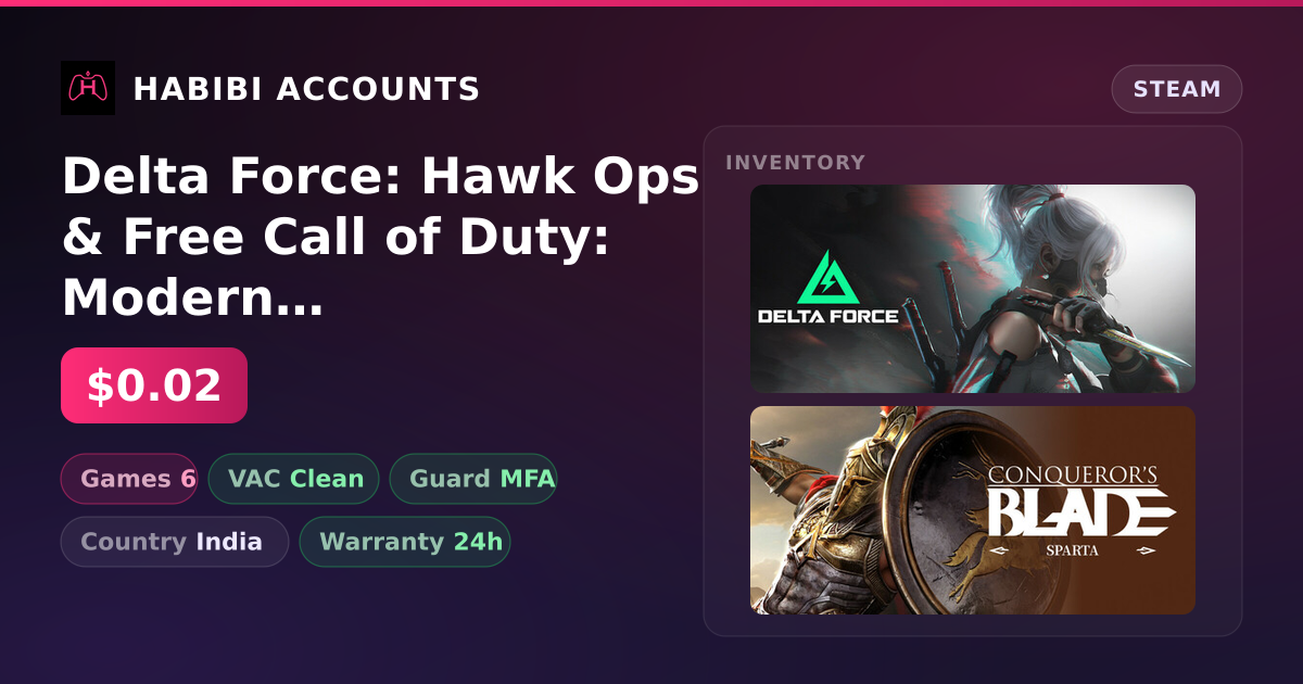 Delta Force: Hawk Ops & Free Call of Duty: Modern Warfare III | Clean — HabibiAccounts