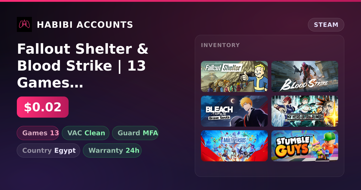 Fallout Shelter & Blood Strike | 13 Games | Clean — HabibiAccounts
