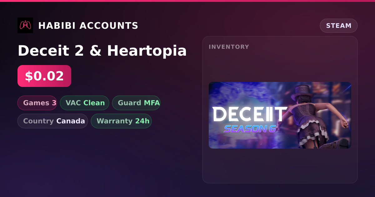 Deceit 2 & Heartopia — HabibiAccounts