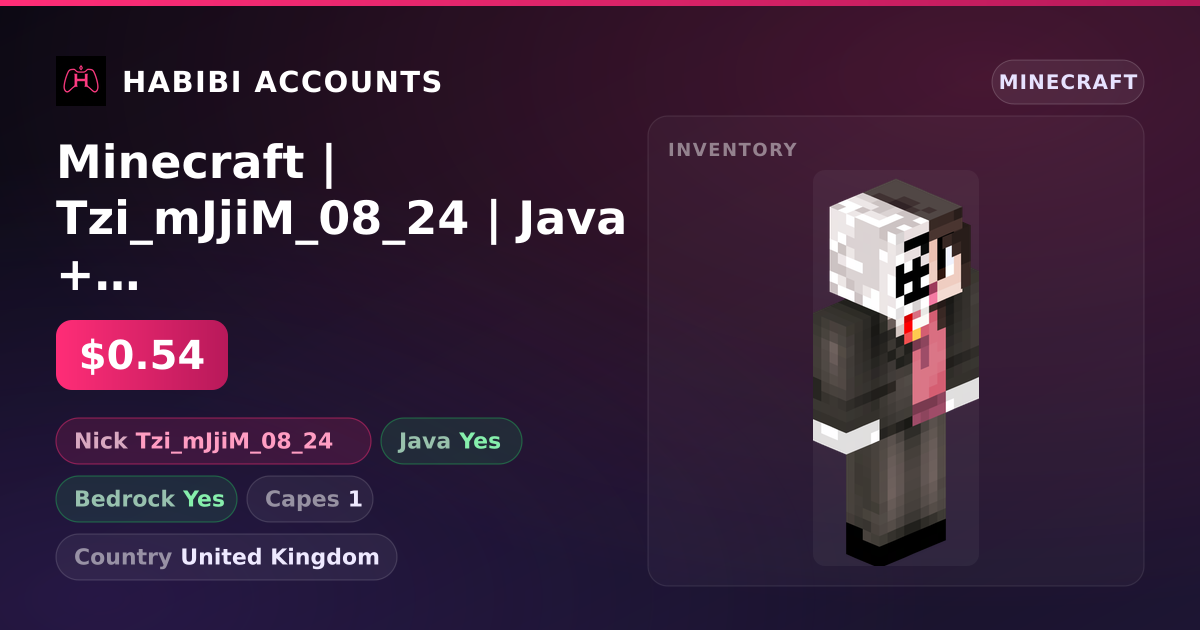 Minecraft | Tzi_mJjiM_08_24 | Java + Bedrock | 1 Capes — HabibiAccounts