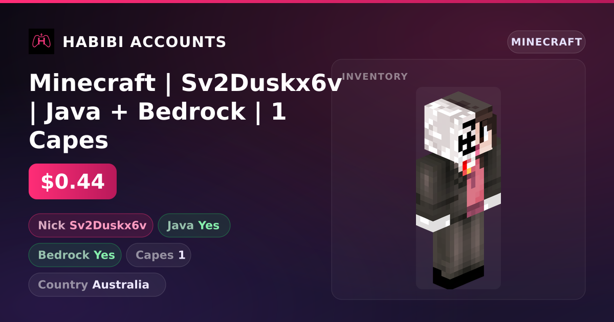 Minecraft | Sv2Duskx6v | Java + Bedrock | 1 Capes — HabibiAccounts