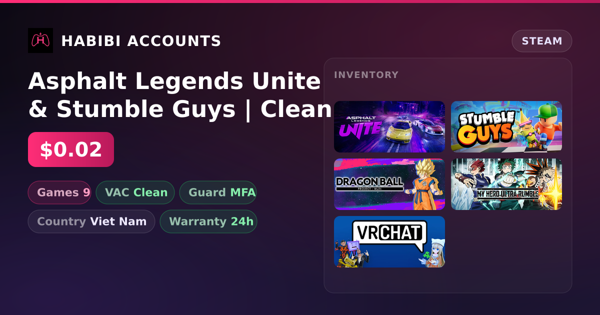 Asphalt Legends Unite & Stumble Guys | Clean — HabibiAccounts