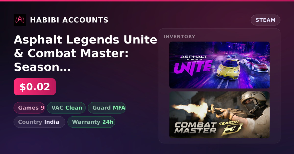 Asphalt Legends Unite & Combat Master: Season 1 | Clean — HabibiAccounts