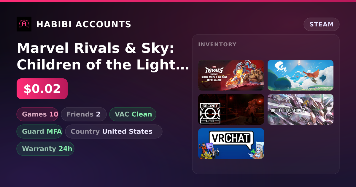Marvel Rivals & Sky: Children of the Light | 10 Games | Clean — HabibiAccounts