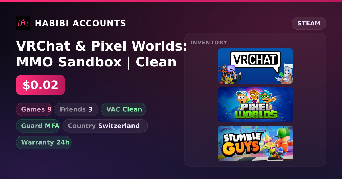 VRChat & Pixel Worlds: MMO Sandbox | Clean — HabibiAccounts