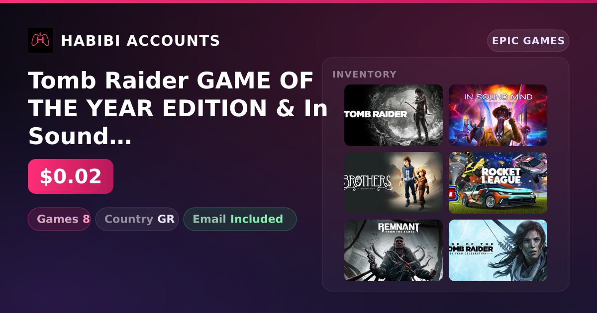 Tomb Raider GAME OF THE YEAR EDITION & In Sound Mind | 8 Games — HabibiAccounts