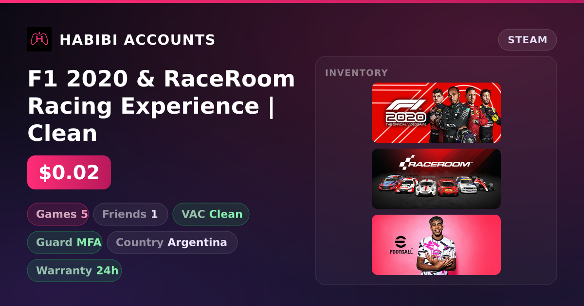 F1 2020 & RaceRoom Racing Experience | Clean — HabibiAccounts