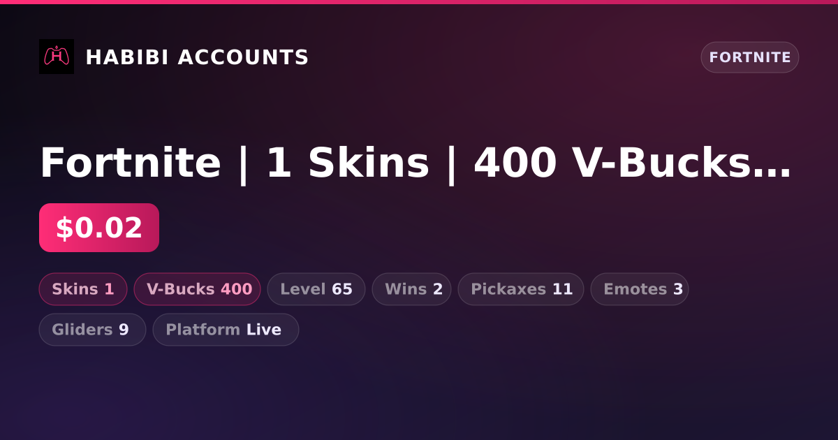 Fortnite | 1 Skins | 400 V-Bucks | Level 65 | 2 Wins — HabibiAccounts