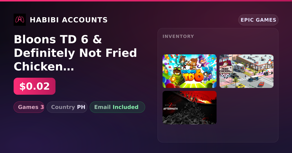 Bloons TD 6 & Definitely Not Fried Chicken | 3 Games — HabibiAccounts