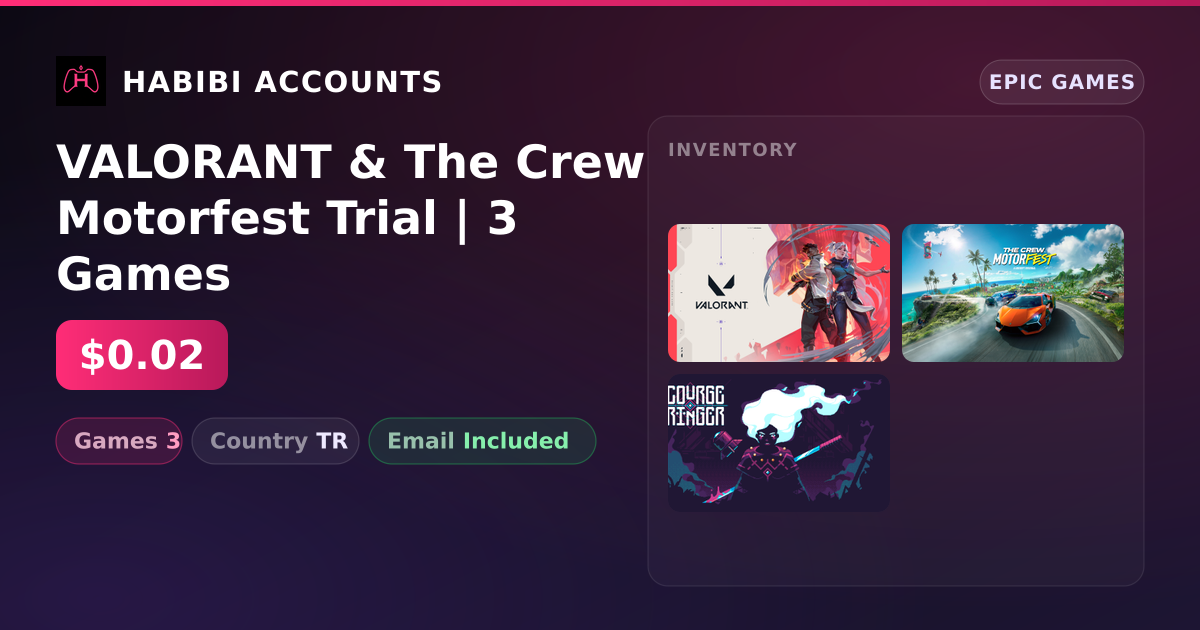 VALORANT & The Crew Motorfest Trial | 3 Games — HabibiAccounts