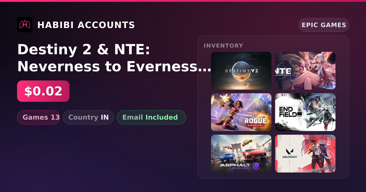 Destiny 2 & NTE: Neverness to Everness | 13 Games — HabibiAccounts