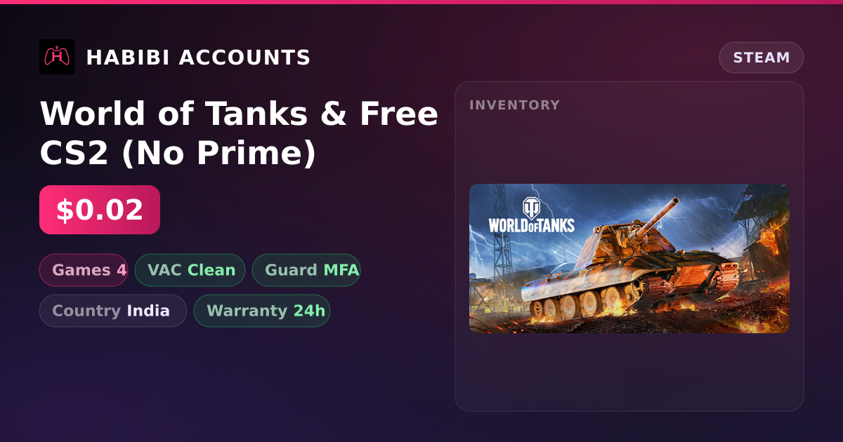World of Tanks & Free CS2 (No Prime) — HabibiAccounts