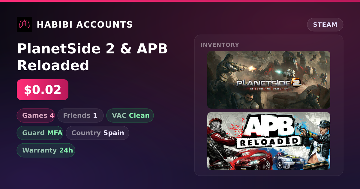 PlanetSide 2 & APB Reloaded — HabibiAccounts