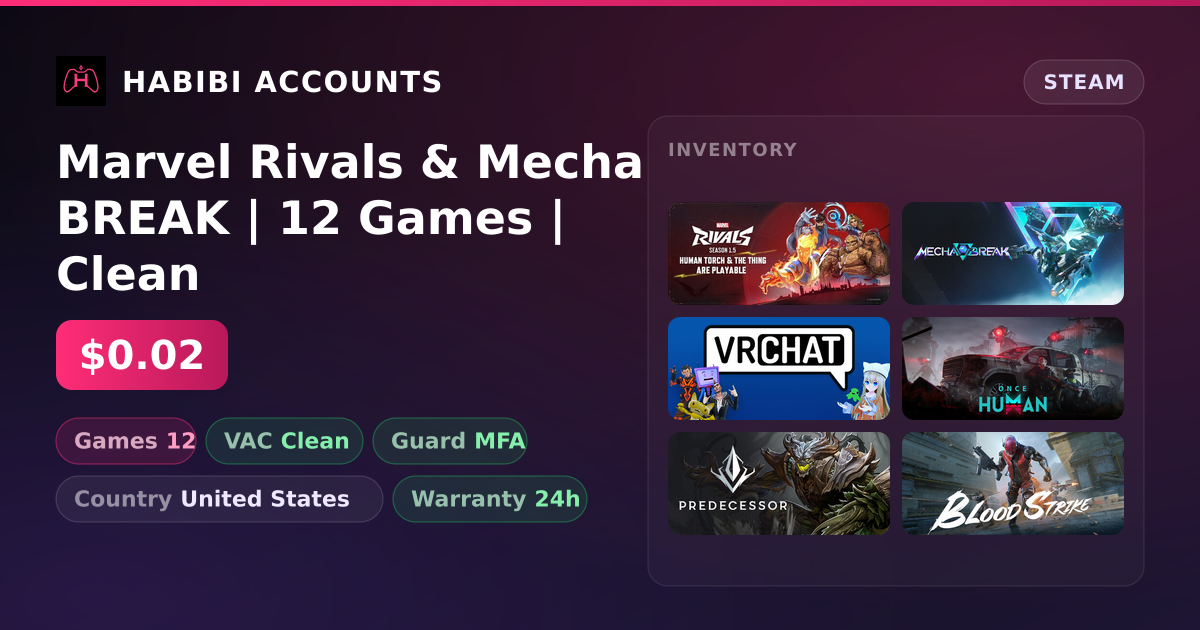 Marvel Rivals & Mecha BREAK | 12 Games | Clean — HabibiAccounts