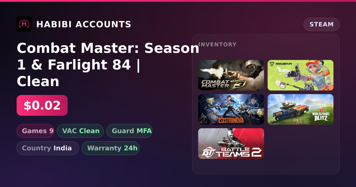 Combat Master: Season 1 & Farlight 84 | Clean — HabibiAccounts