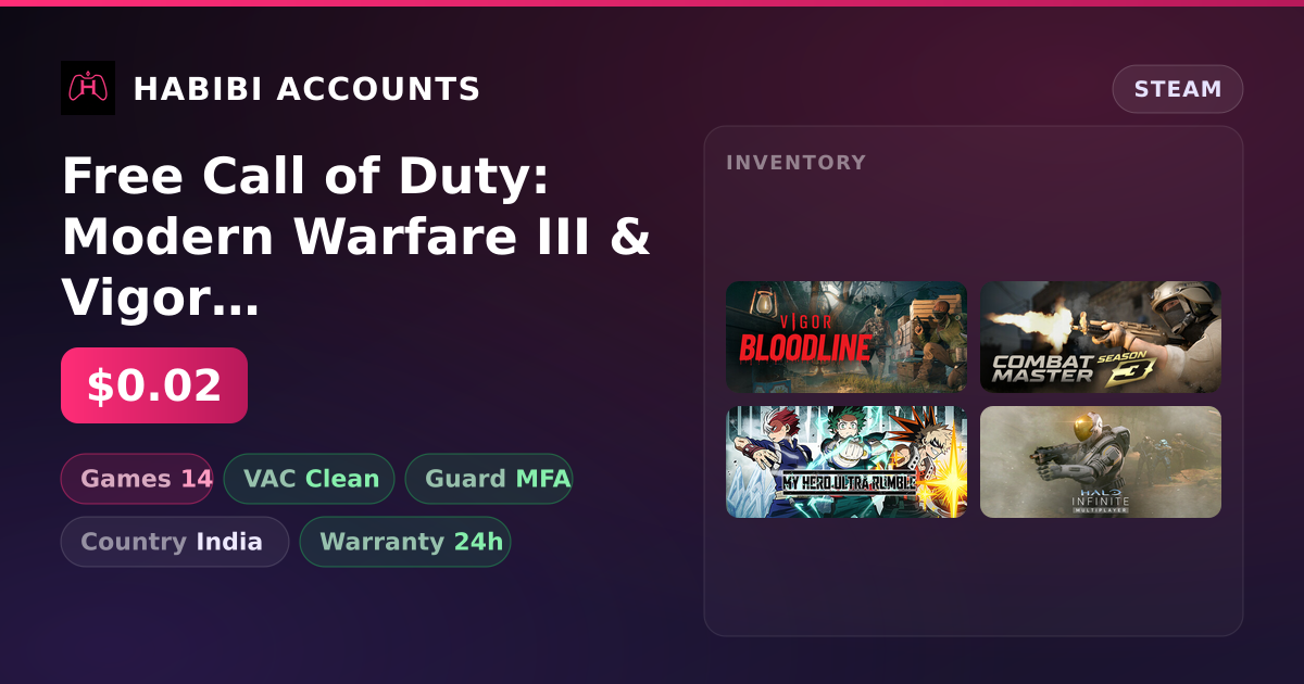 Free Call of Duty: Modern Warfare III & Vigor | 14 Games | Clean — HabibiAccounts
