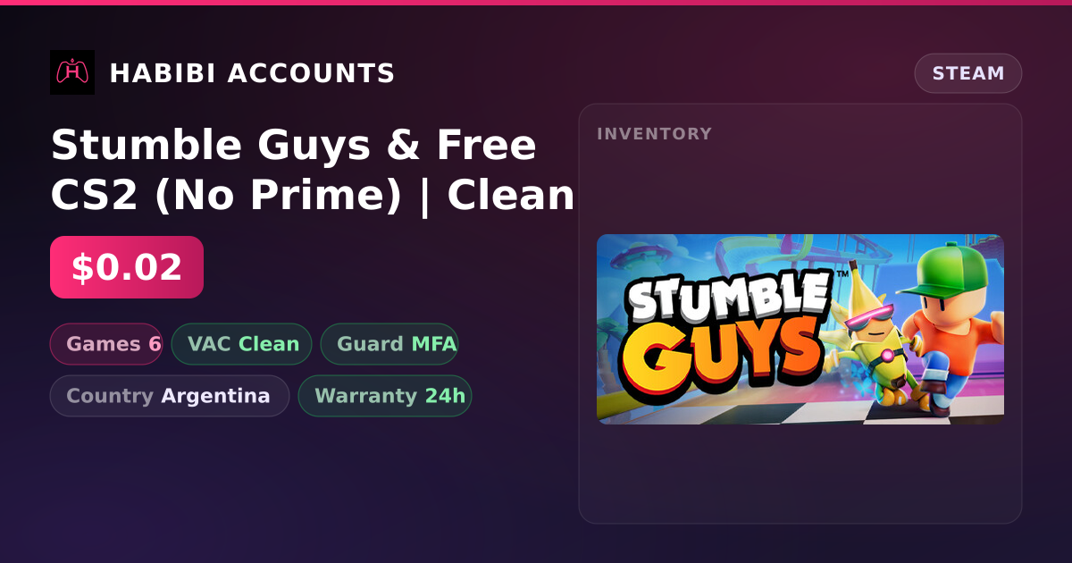 Stumble Guys & Free CS2 (No Prime) | Clean — HabibiAccounts
