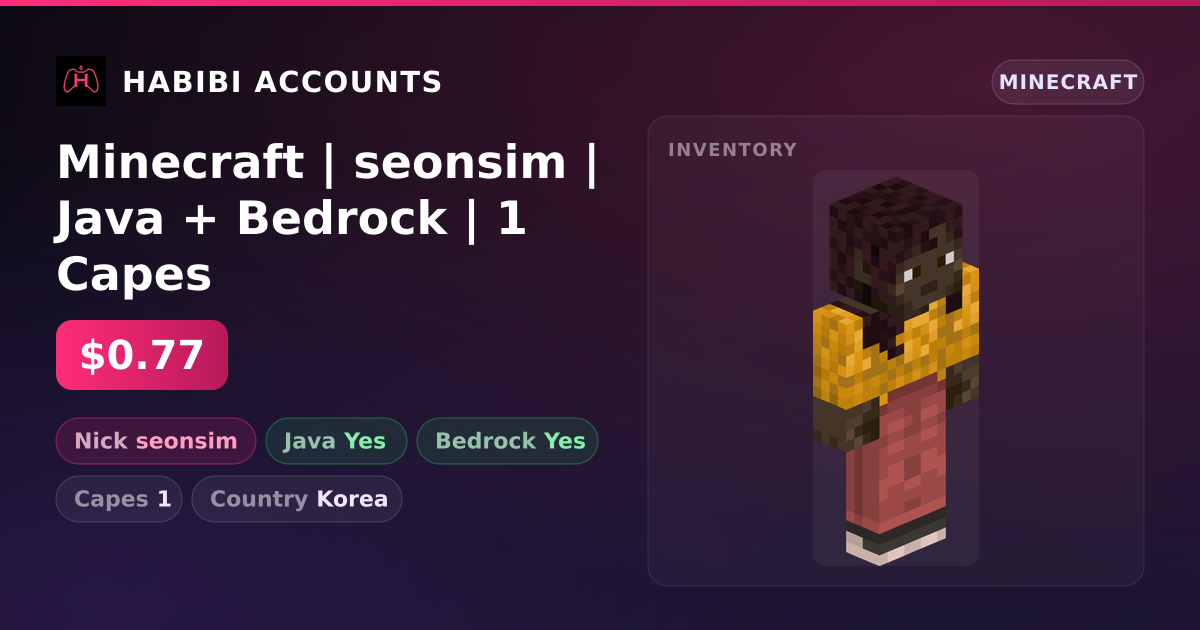 Minecraft | seonsim | Java + Bedrock | 1 Capes — HabibiAccounts