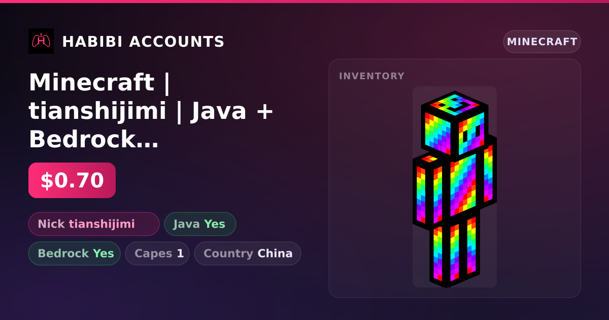 Minecraft | tianshijimi | Java + Bedrock | 1 Capes — HabibiAccounts