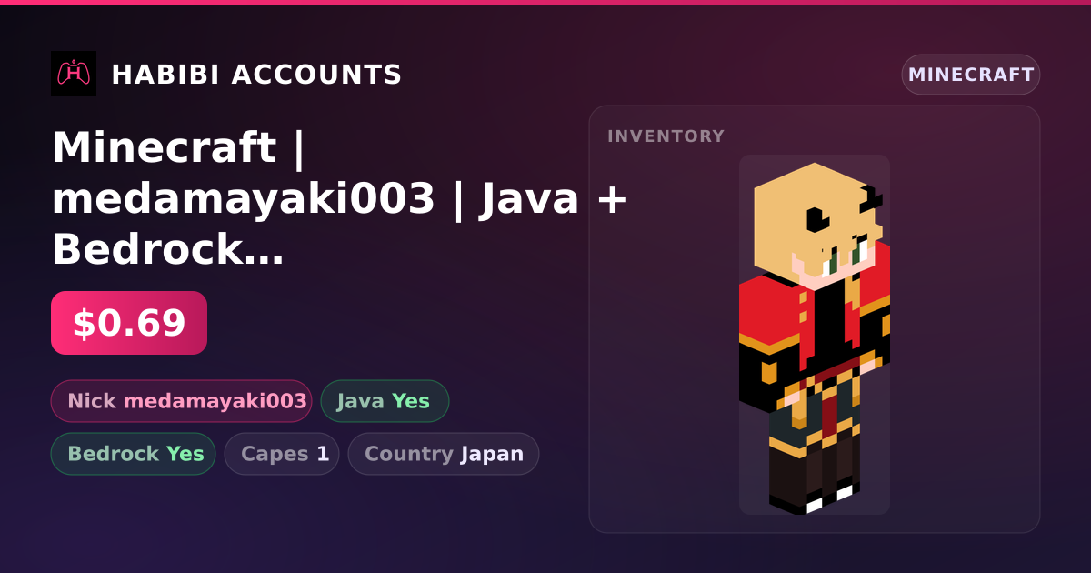 Minecraft | medamayaki003 | Java + Bedrock | 1 Capes — HabibiAccounts