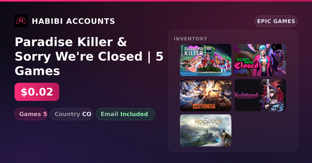 Paradise Killer & Sorry We're Closed | 5 Games — HabibiAccounts