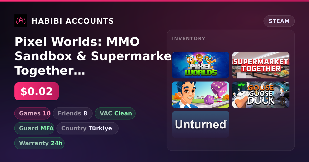 Pixel Worlds: MMO Sandbox & Supermarket Together | 10 Games | Clean — HabibiAccounts