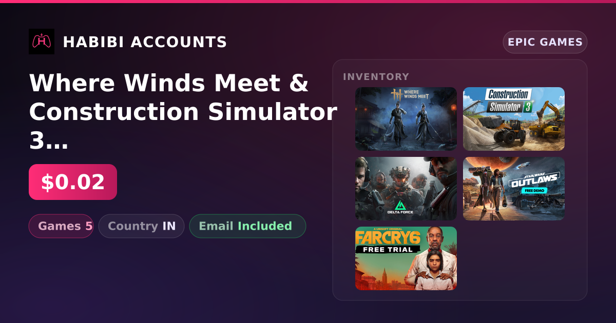 Where Winds Meet & Construction Simulator 3 | 5 Games — HabibiAccounts