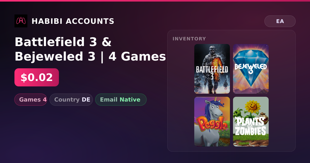 Battlefield 3 & Bejeweled 3 | 4 Games — HabibiAccounts