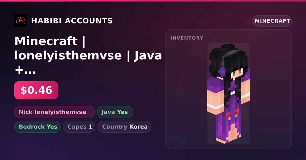 Minecraft | lonelyisthemvse | Java + Bedrock | 1 Capes — HabibiAccounts