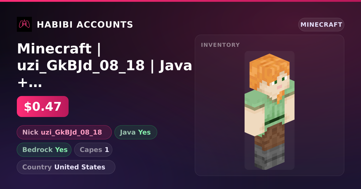 Minecraft | uzi_GkBJd_08_18 | Java + Bedrock | 1 Capes — HabibiAccounts