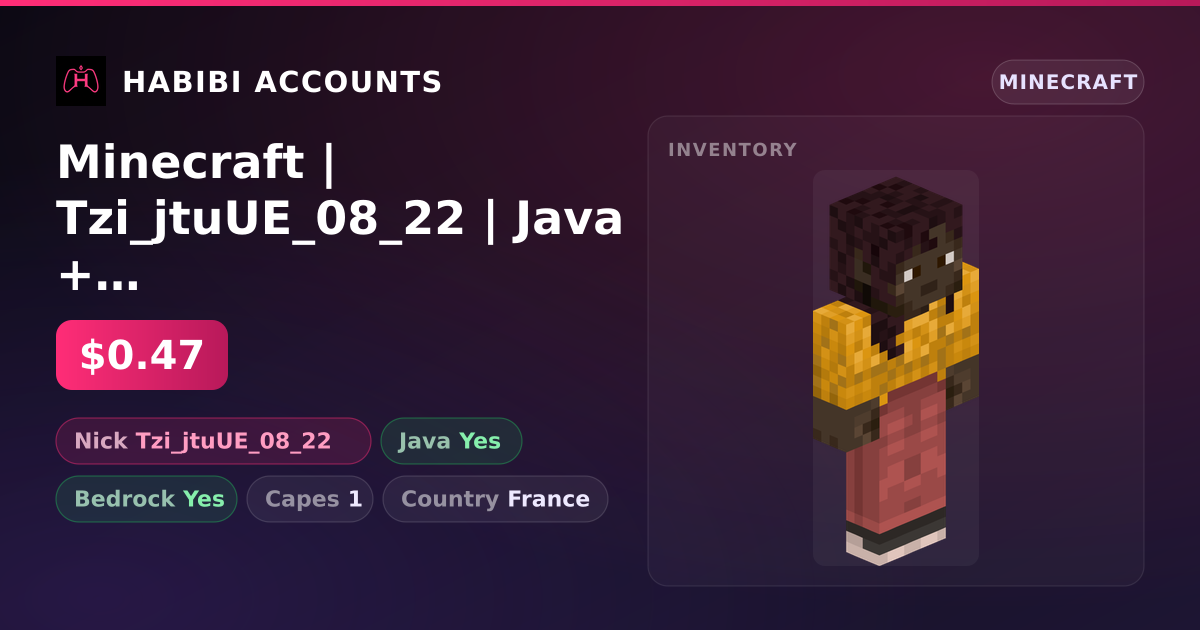 Minecraft | Tzi_jtuUE_08_22 | Java + Bedrock | 1 Capes — HabibiAccounts